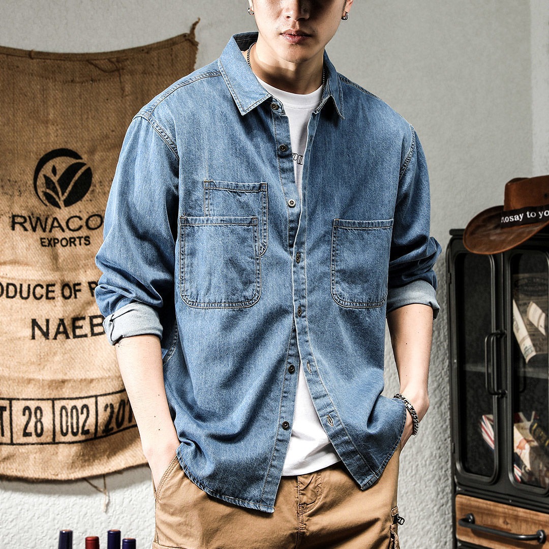 Winter Clothing Uae - Primavera ruffian bonito denim ferramentas camisa