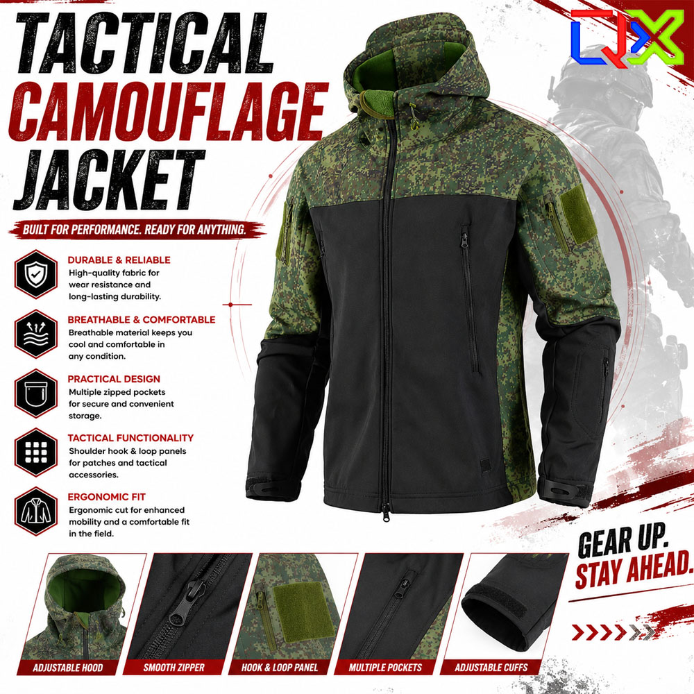 Windproof Jacket Softshell - Jaqueta Tática Camuflada QX Softshell à
