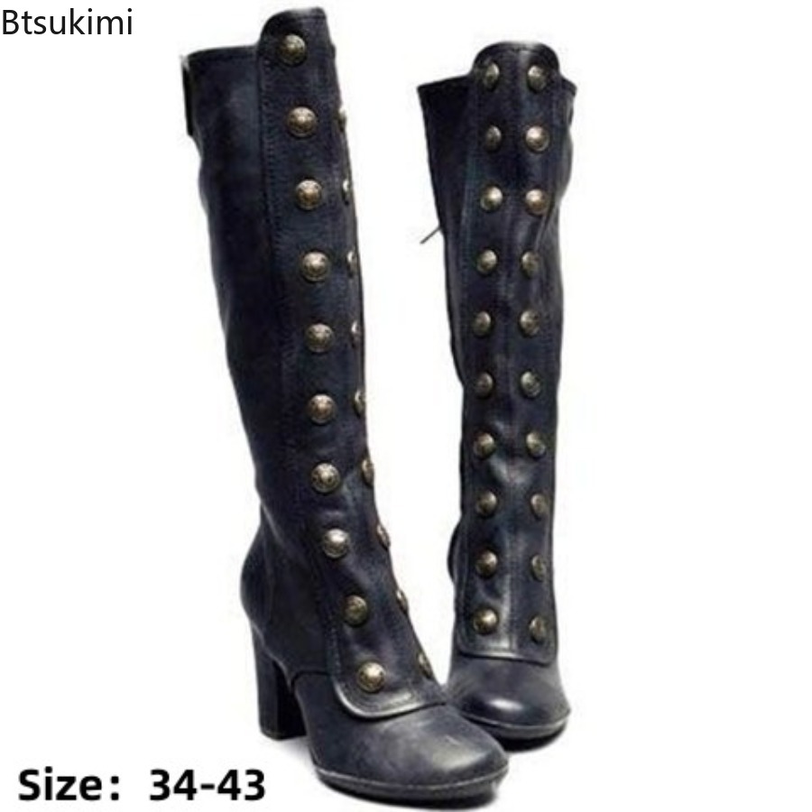 Botas Retrô Pretas com Rebites - Winter Clothing Material avaliação e preço